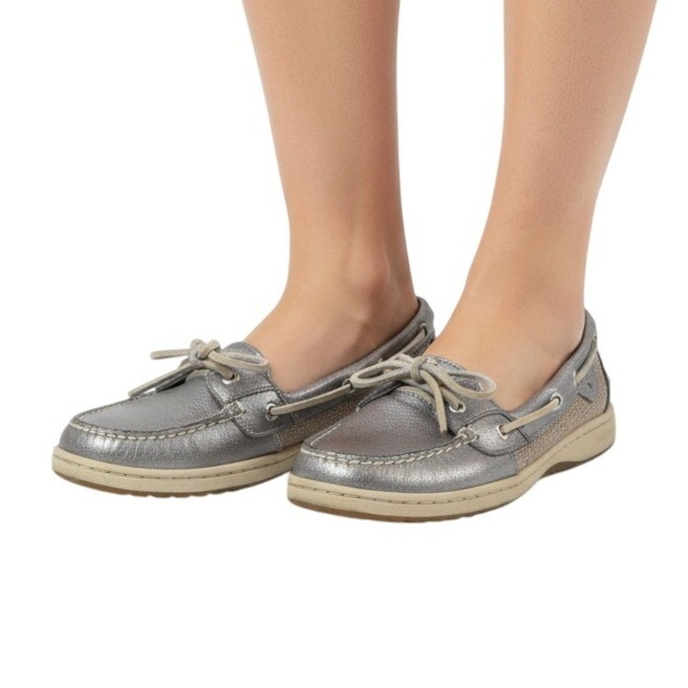 Sperry Top Sider Angelfish‎ Boat Shoe Women's 7.5 Metallic Pewter Leather Preppy